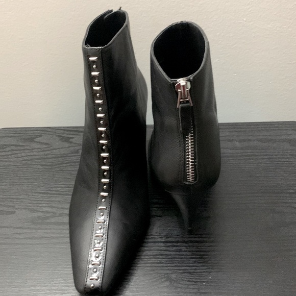 ZARA Black Leather Ankle Boots with Studs - Picture 3 of 9